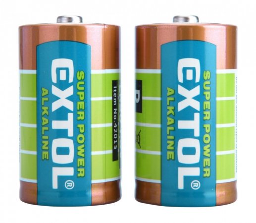 EXTOL ENERGY baterie alkalické, 2ks, 1,5V D (LR20)