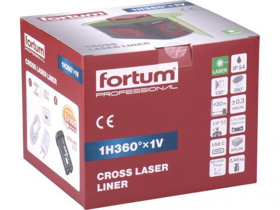 FORTUM laser zelený liniový, křížový samonivelační