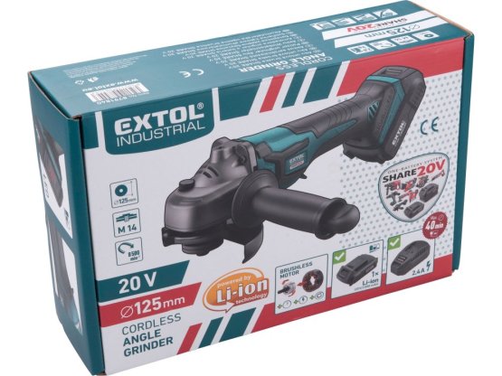 EXTOL INDUSTRIAL bruska úhlová aku SHARE20V, 125mm, BRUSHLESS, bez baterie a nabíječky