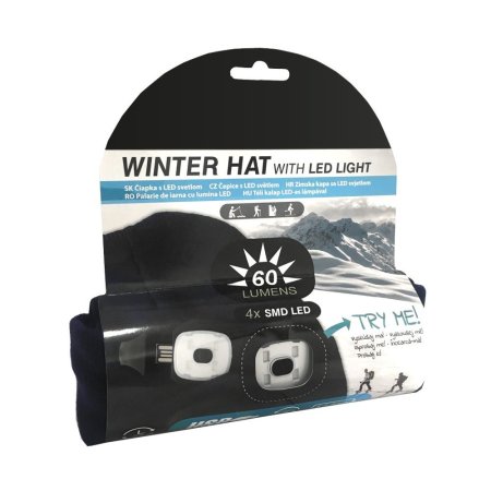 Čepice LED, modrá, 4x SMD LED, USB nabíjení