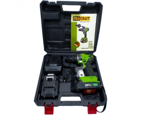 Procraft PA20BL aku bezuhlíková vrtačka 20V, 2x 2.0Ah