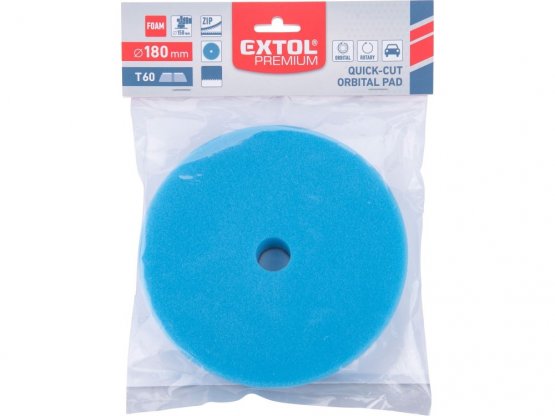 EXTOL PREMIUM kotouč leštící pěnový, orbitální, T60, modrý, ⌀180x25mm, suchý zip ⌀152mm