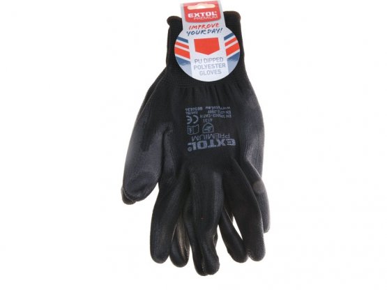 EXTOL PREMIUM rukavice z polyesteru polomáčené v PU, černé, velikost 8"
