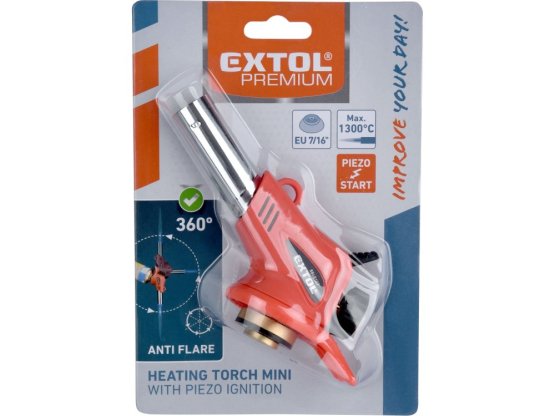EXTOL PREMIUM hořák MINI s piezo zapalovačem a předehřevem plynu na kartuše s EU závitem 7/16"