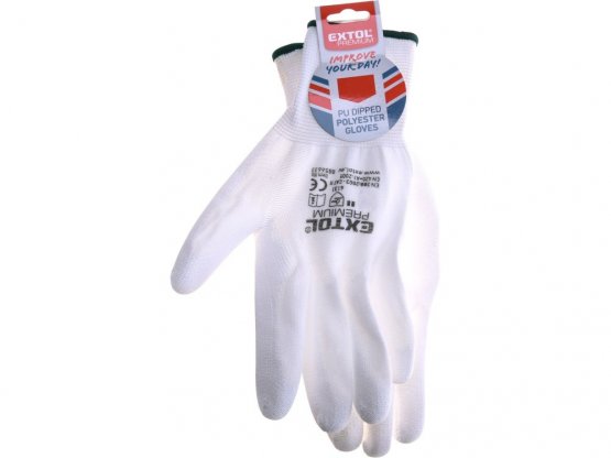 EXTOL PREMIUM rukavice z polyesteru polomáčené v PU, bílé, velikost 10"