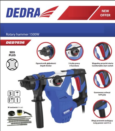 Dedra DED7836 vrtací kladivo SDS+ 1500W
