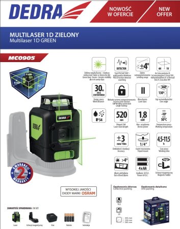 Dedra MC0905 křížový laser zelený 4H V1