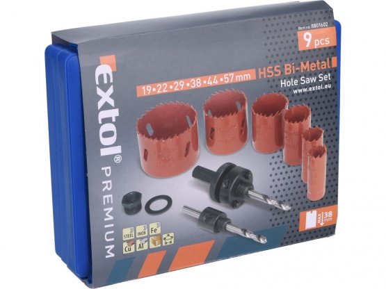 EXTOL PREMIUM vrtáky korunkové, instalatérské, 6 průměrů O 19-57mm, HSS/Bi-metal