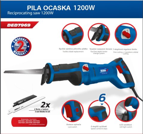 Dedra DED7969 pila ocaska 1200W, regulace otáček