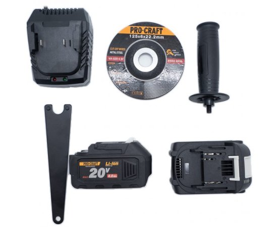 Procraft PGA20 aku úhlová bruska 20V, kotouč 125 mm, 2x4.0Ah