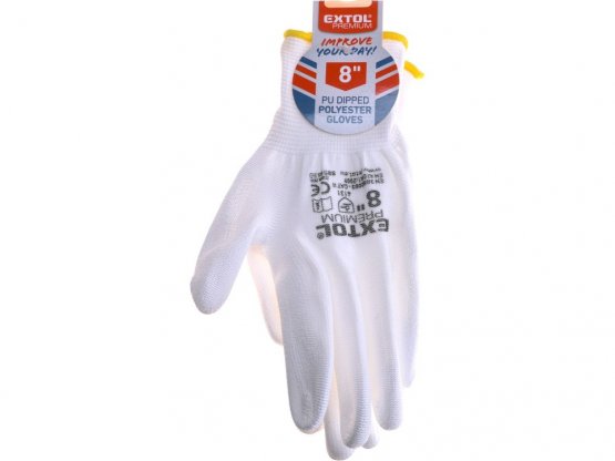 EXTOL PREMIUM rukavice z polyesteru polomáčené v PU, bílé, velikost 8"