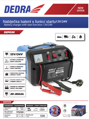 Dedra DEP030 nabíječka autobaterií s funkcí start 12/24V