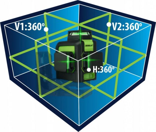 Dedra křížový laser 3D zelený 360°