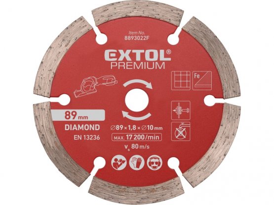 EXTOL PREMIUM kotouč diamantový, řezný, segmentový, ⌀89×1,0×10mm