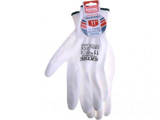 EXTOL PREMIUM rukavice z polyesteru polomáčené v PU, bílé, velikost 11"