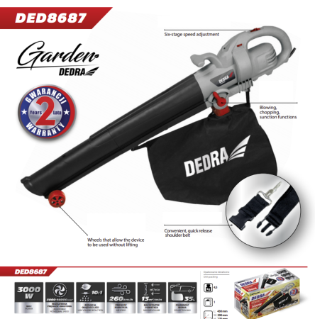 Dedra DED8687 elektrický vysavač listí 3 000W